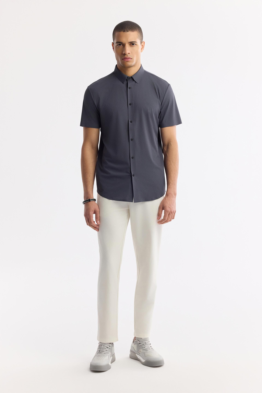  Anthracite Classic Collar Technical Fabric Short Sleeve Shirt