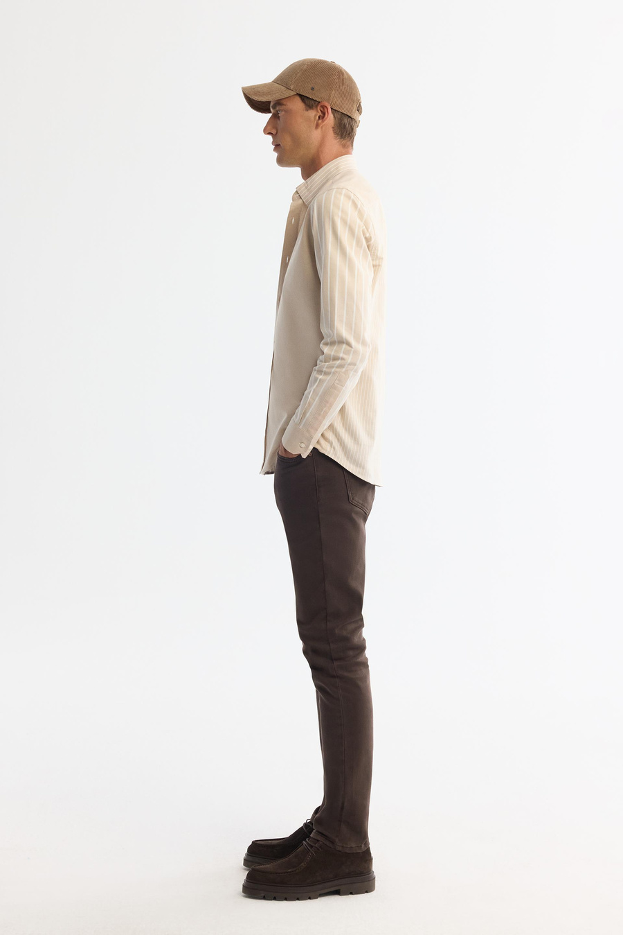Beige 100% Cotton Striped Shirt
