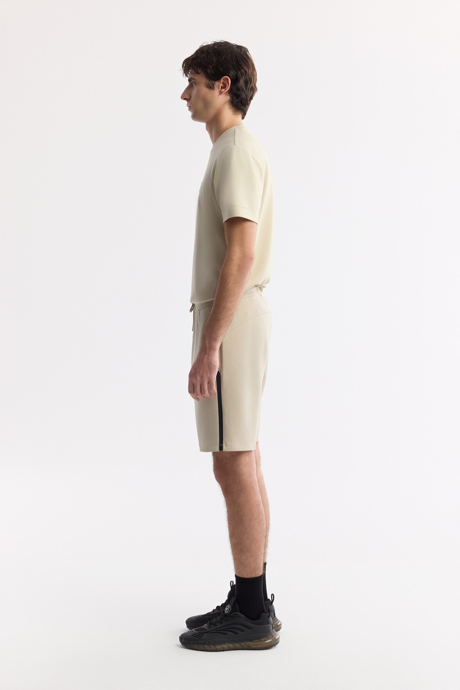 Beige Elastic Waist Drawstring Soft Touch Knit Shorts