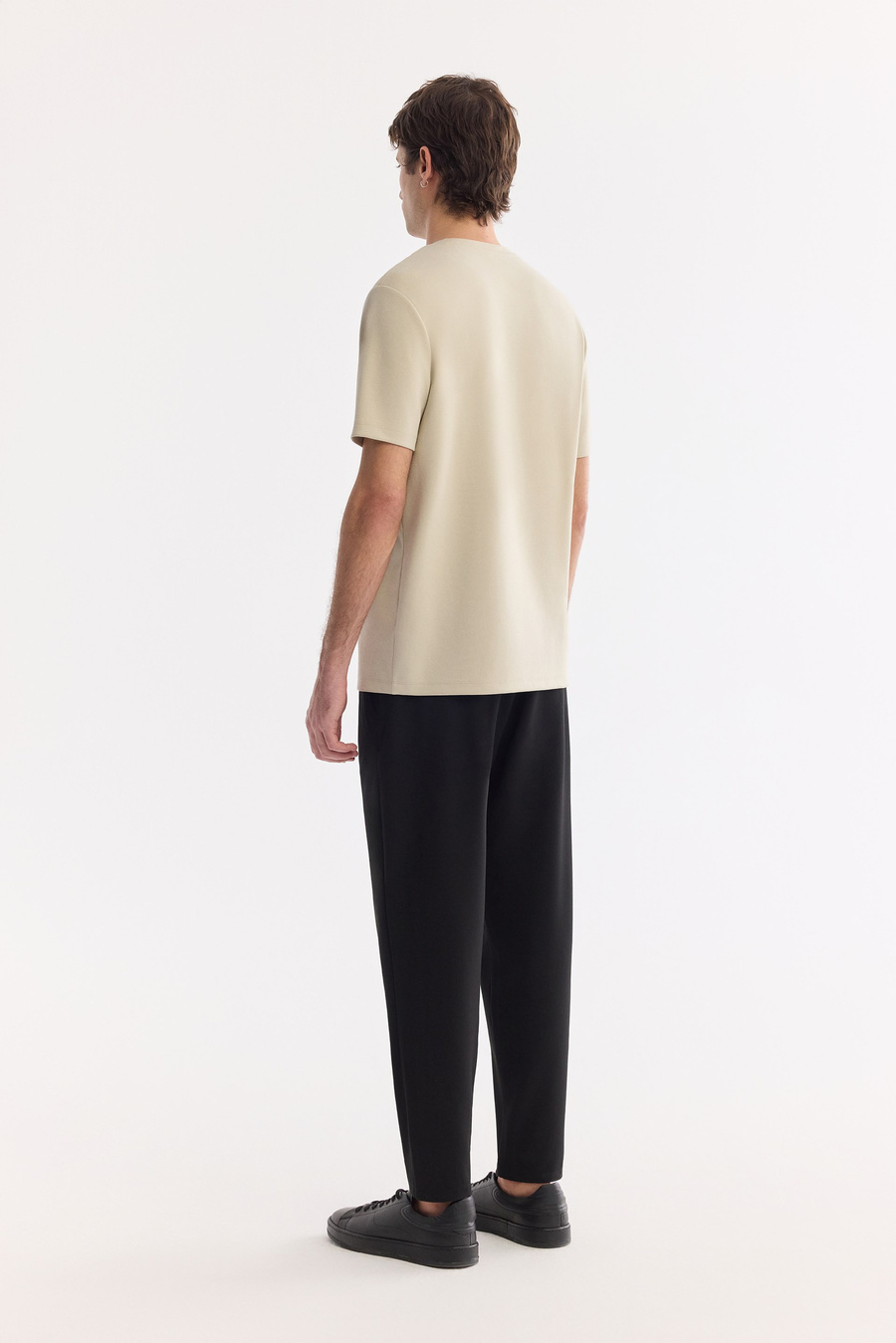 Beige Crew Neck Printed Bi-Stretch Interlock T-Shirt