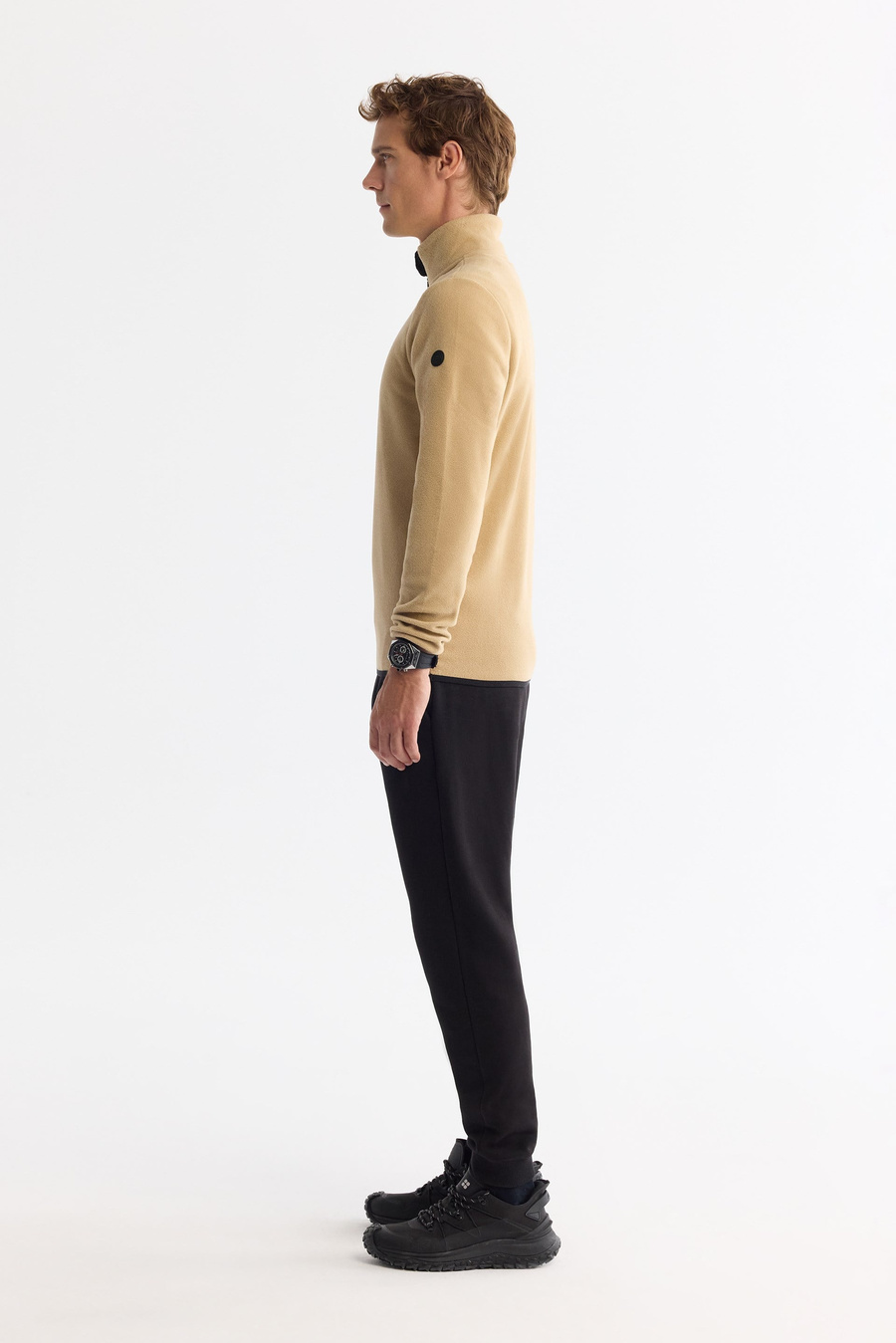 Bej Dik Yaka Fermuarlı Soft Touch Polar Sweatshirt
