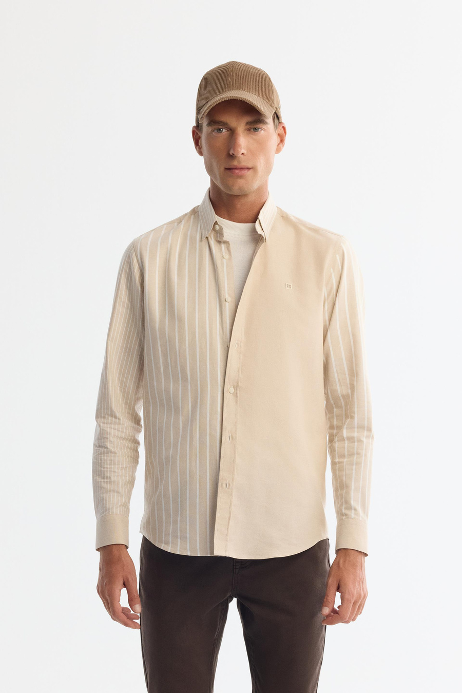 Beige 100% Cotton Striped Shirt
