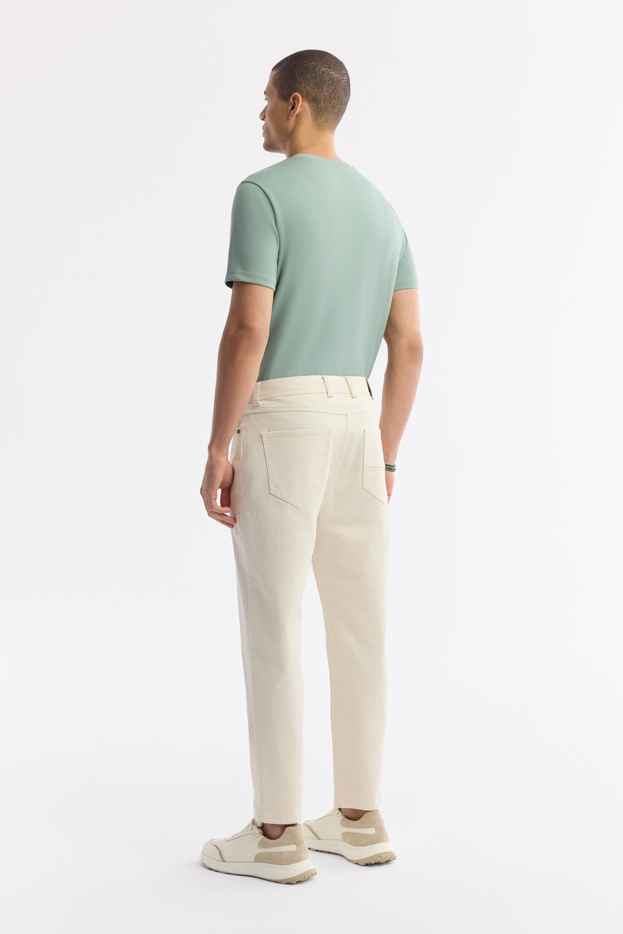 Bej Klasik Bel Pamuklu Düz Yıkamalı Jean Pantolon