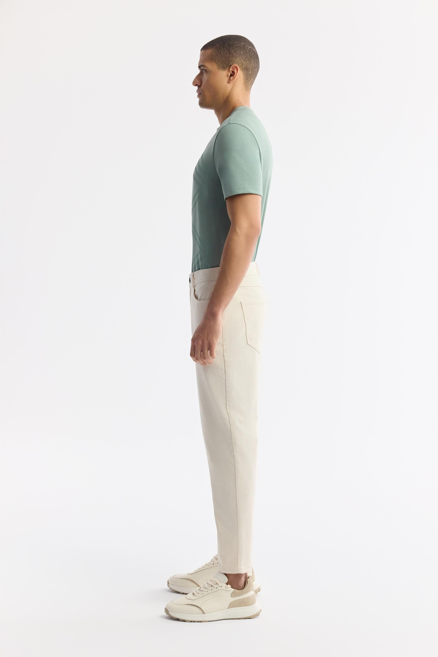 Bej Klasik Bel Pamuklu Düz Yıkamalı Jean Pantolon