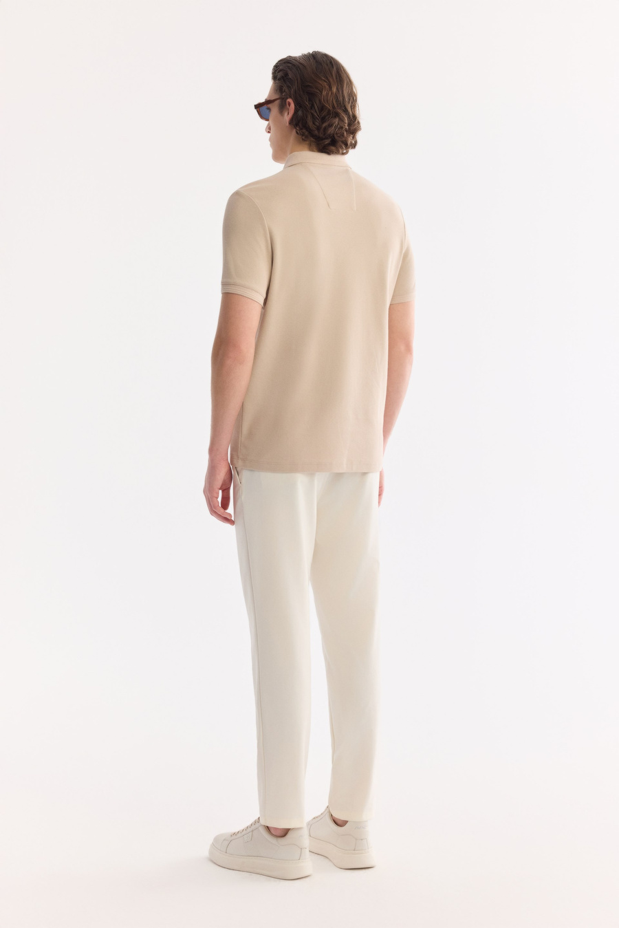 Beige %100 Cotton Polo Collar T-Shirt