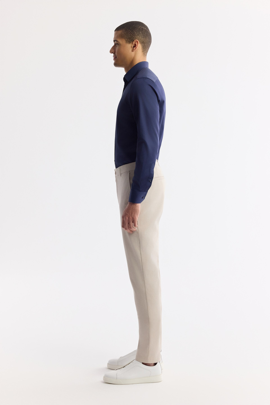 Beige Classic Waist Cotton Chino Pants