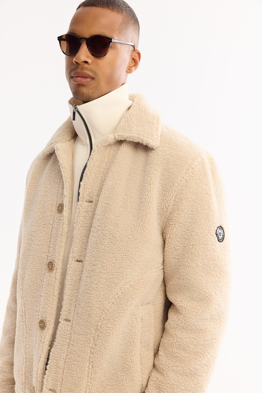Beige Faux Fur Collar Windproof Plush Jacket Resistant to -4°C