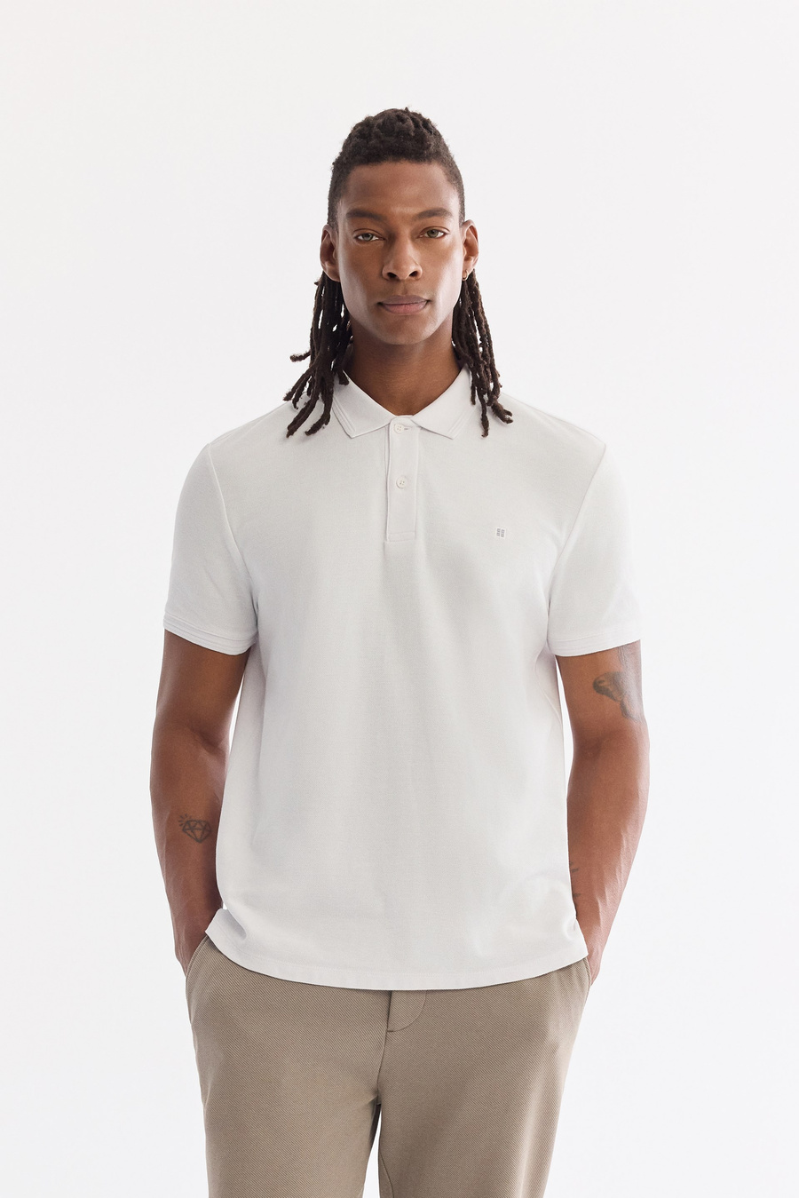 White %100 Cotton Polo Collar T-Shirt