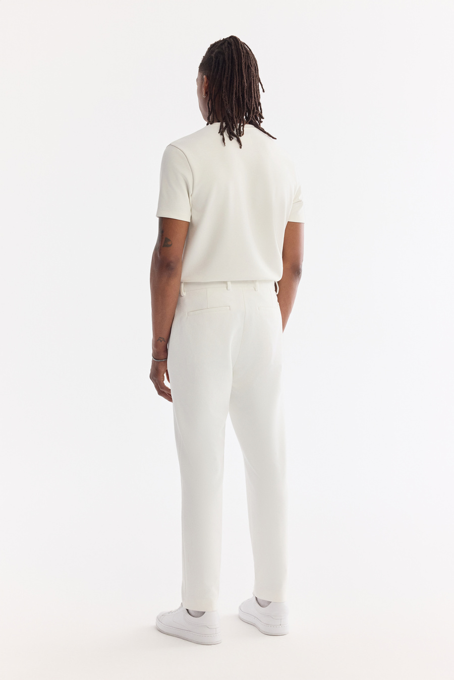 Beyaz Klasik Bel Örme Diyagonal Relaxed Fit Pantolon