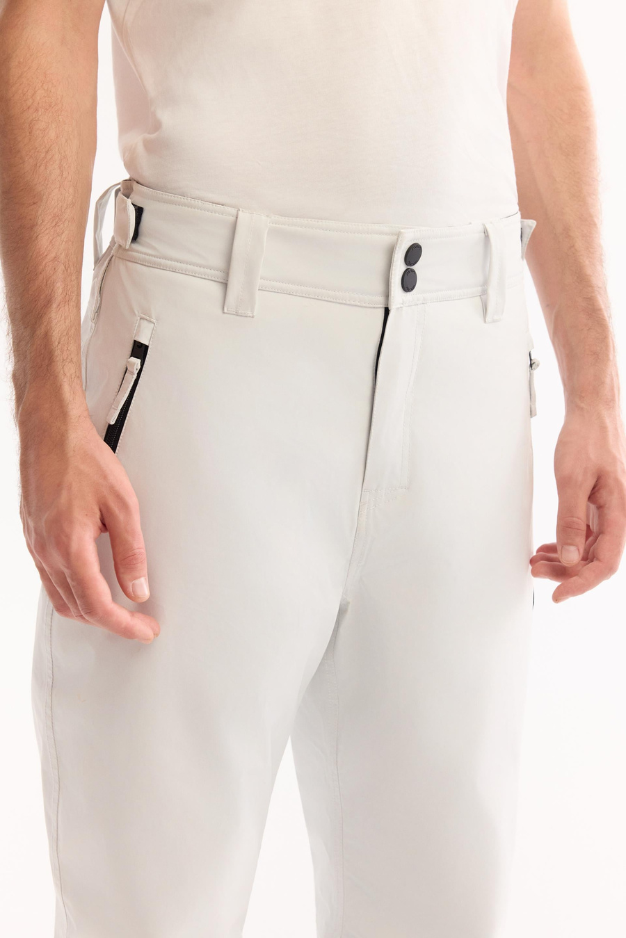 Beyaz Beli Çıtçıtlı Su İtici Rüzgar Geçirmez Kayak Pantolonu