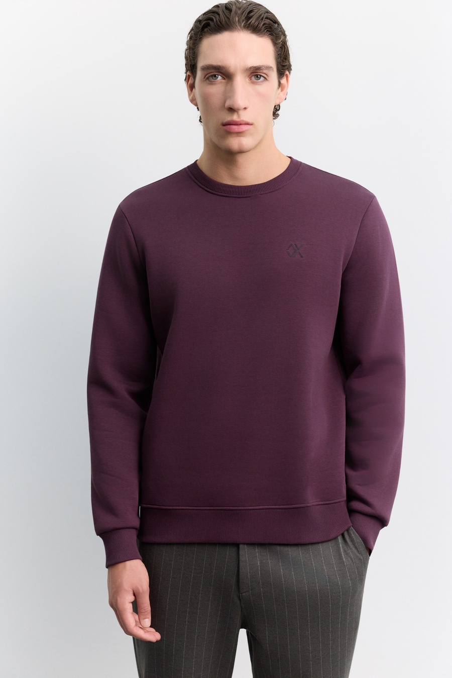 Bordo Bisiklet Yaka 3 İplik Şardonlu -5 Dereceye Dayanıklı Sweatshirt