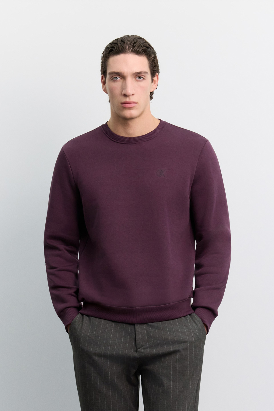 Bordo Bisiklet Yaka 3 İplik Şardonlu -5 Dereceye Dayanıklı Sweatshirt