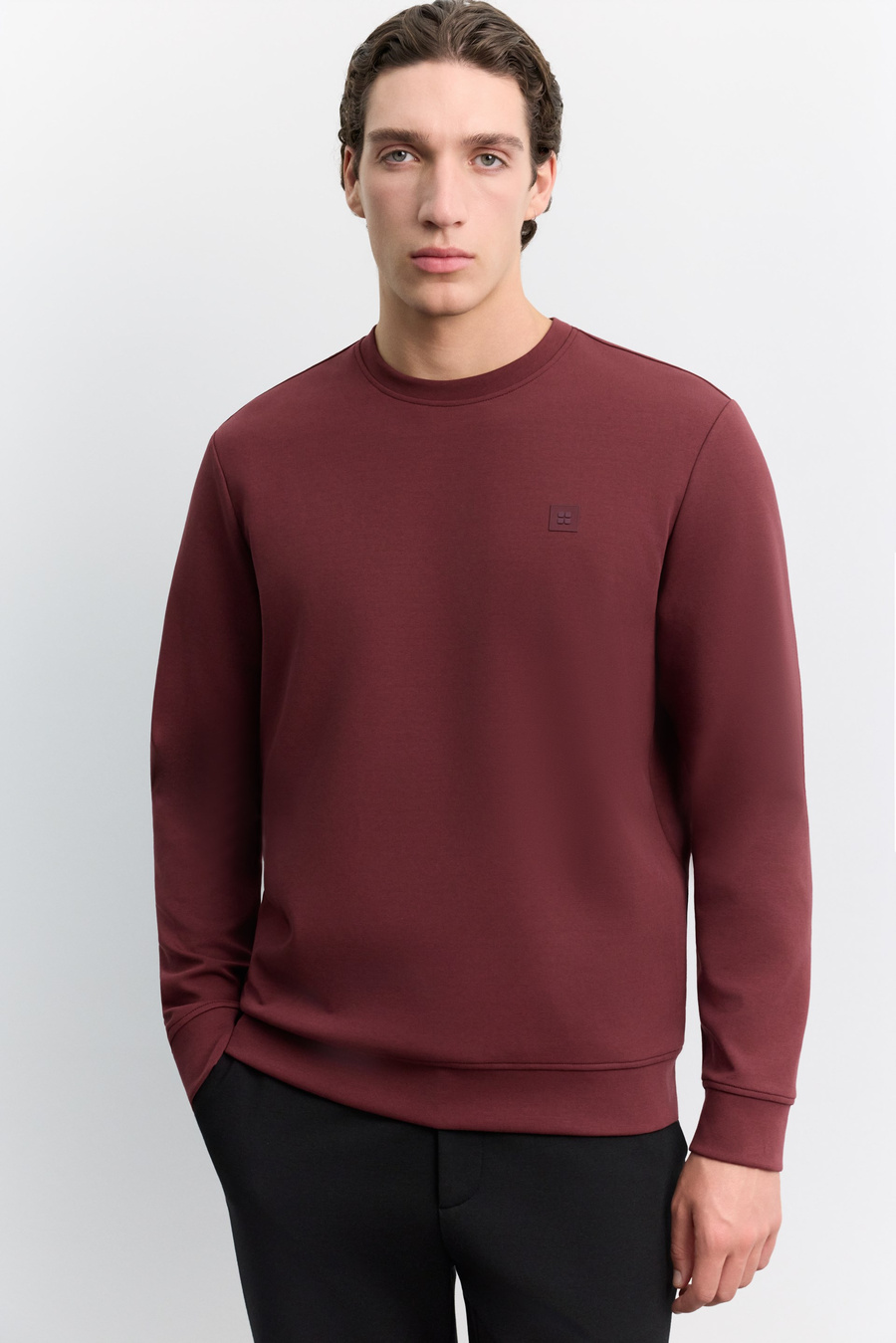 Bordo Bisiklet Yaka Kolay Ütülenen İnterlok Sweatshirt