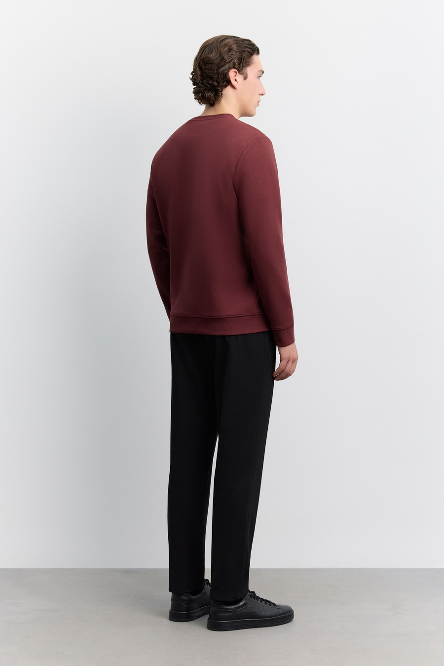 Bordo Bisiklet Yaka Kolay Ütülenen İnterlok Sweatshirt