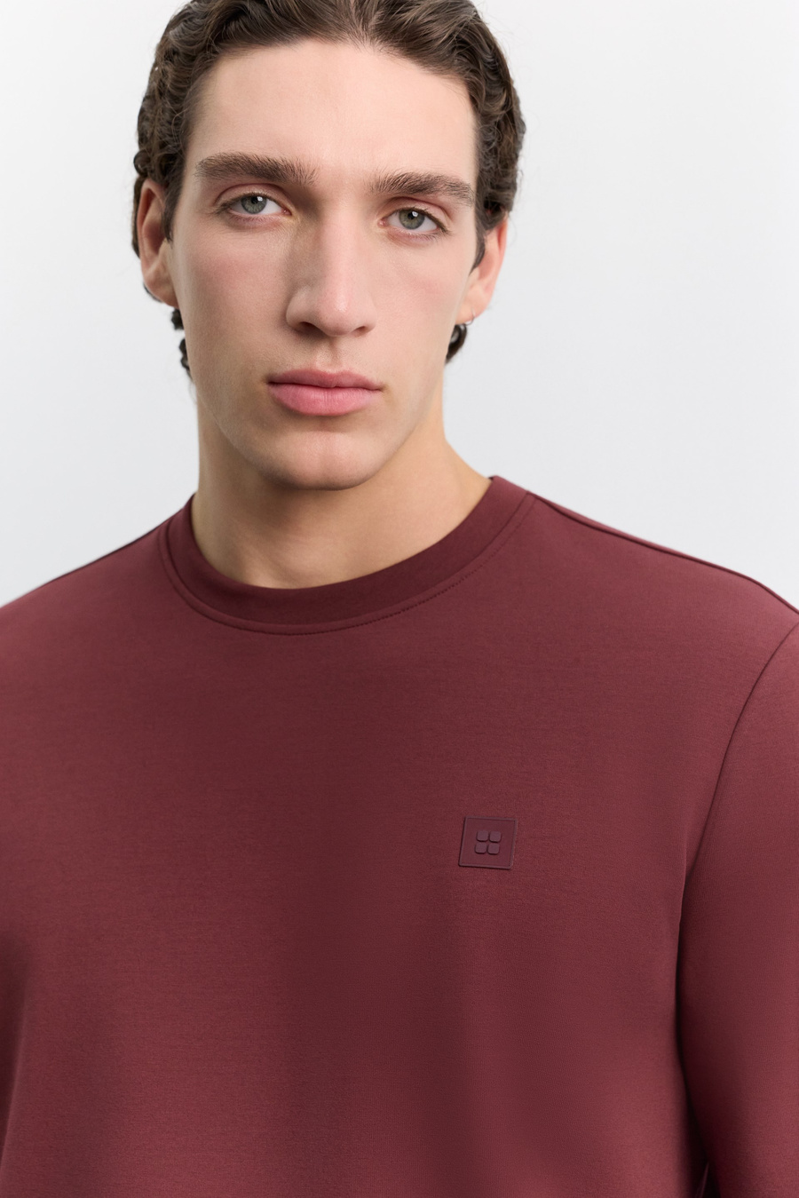 Bordo Bisiklet Yaka Kolay Ütülenen İnterlok Sweatshirt