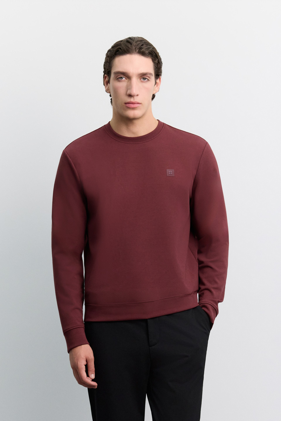 Bordo Bisiklet Yaka Kolay Ütülenen İnterlok Sweatshirt