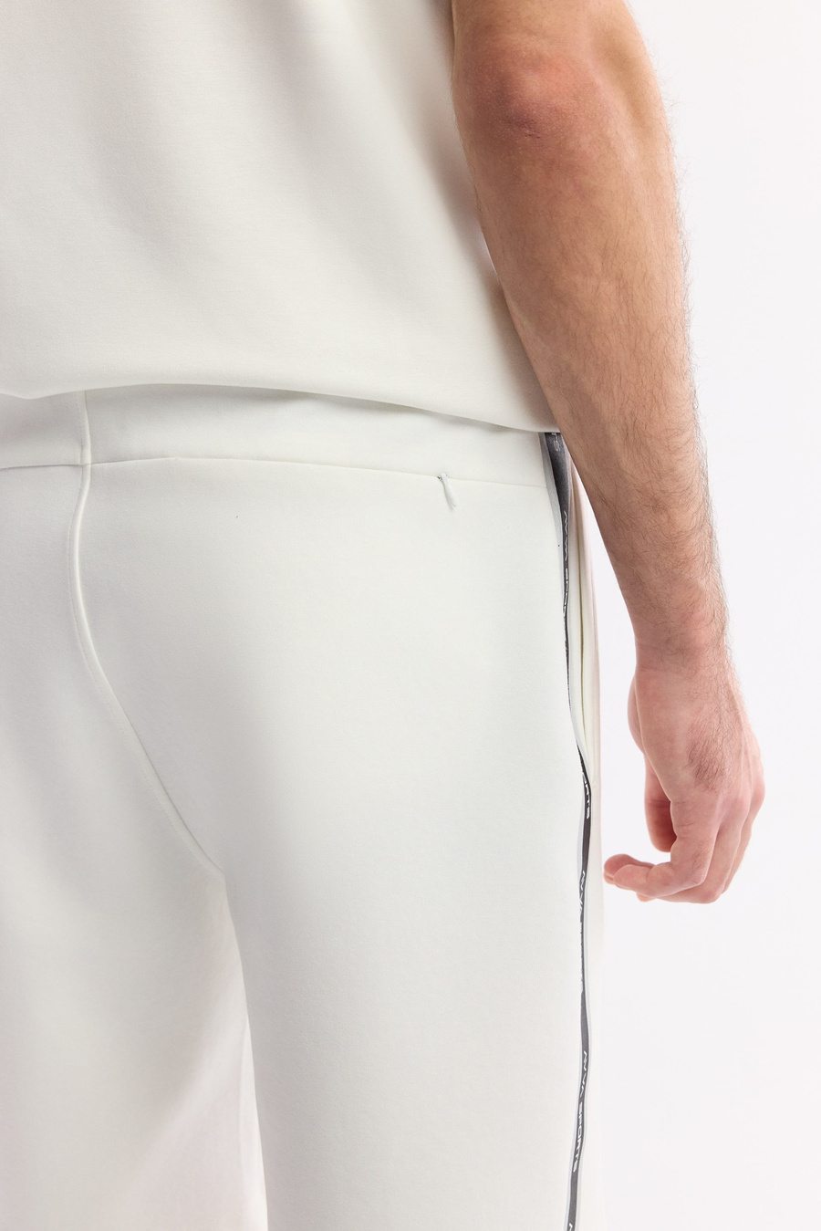 Ecru Elastic Waist Drawstring Bi-Stretch Interlock Knit Shorts