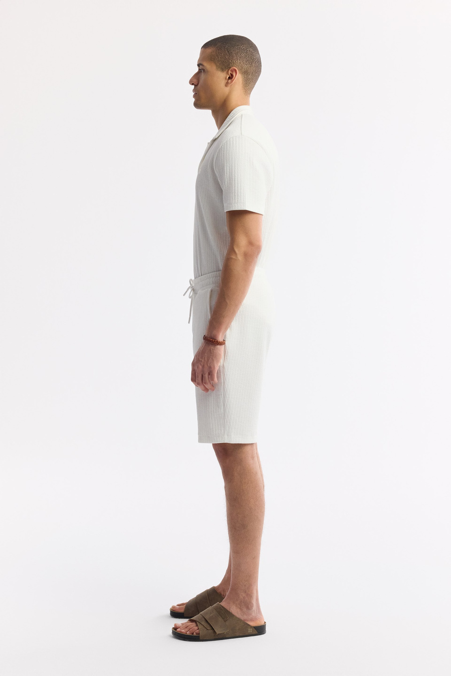 Ecru Elastic Waist Drawstring Cotton Knit Shorts