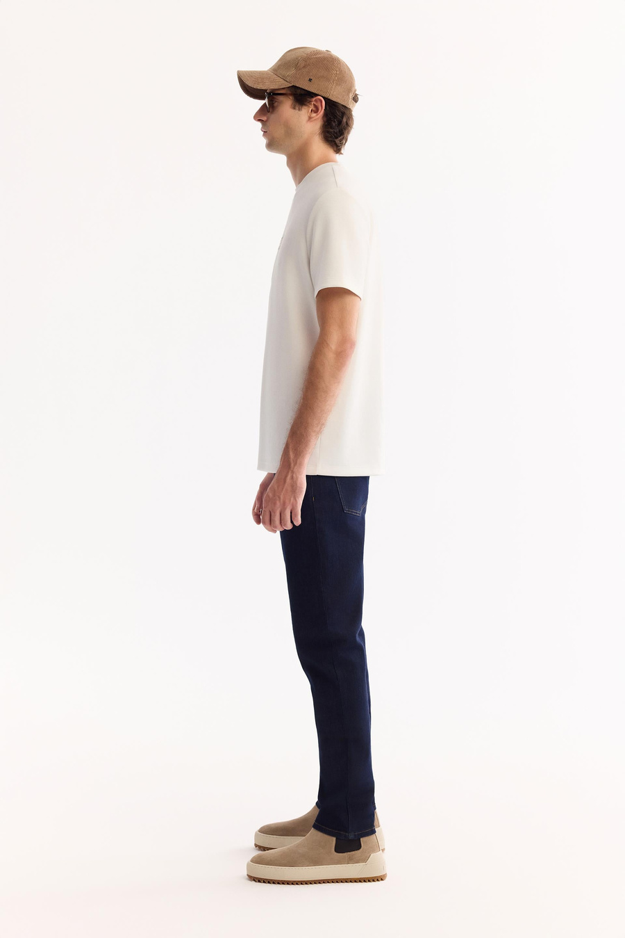Ekru Bisiklet Yaka Viskon Karışımlı Bi-Stretch Baskılı T-Shirt
