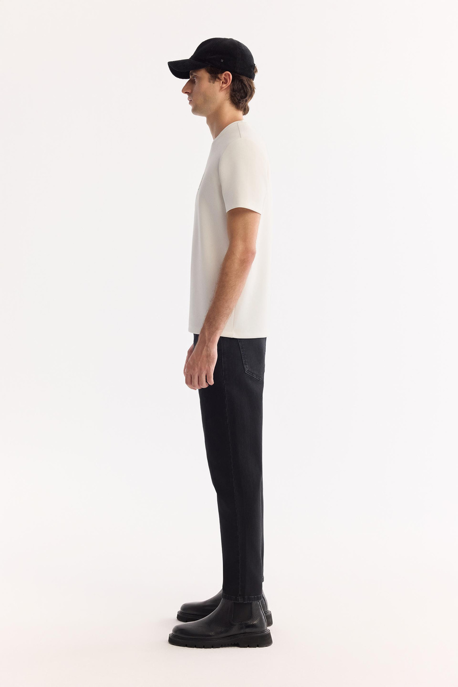Ecru Crew Neck Viscose Blend Bi-Stretch Printed T-Shirt