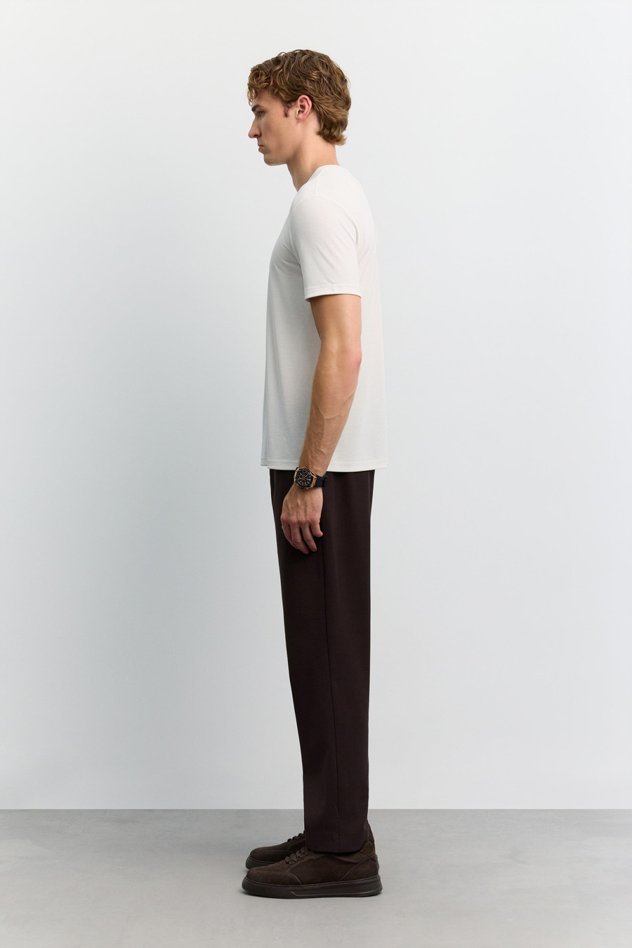 Ekru Bisiklet Yaka Baskılı Soft Touch T-Shirt