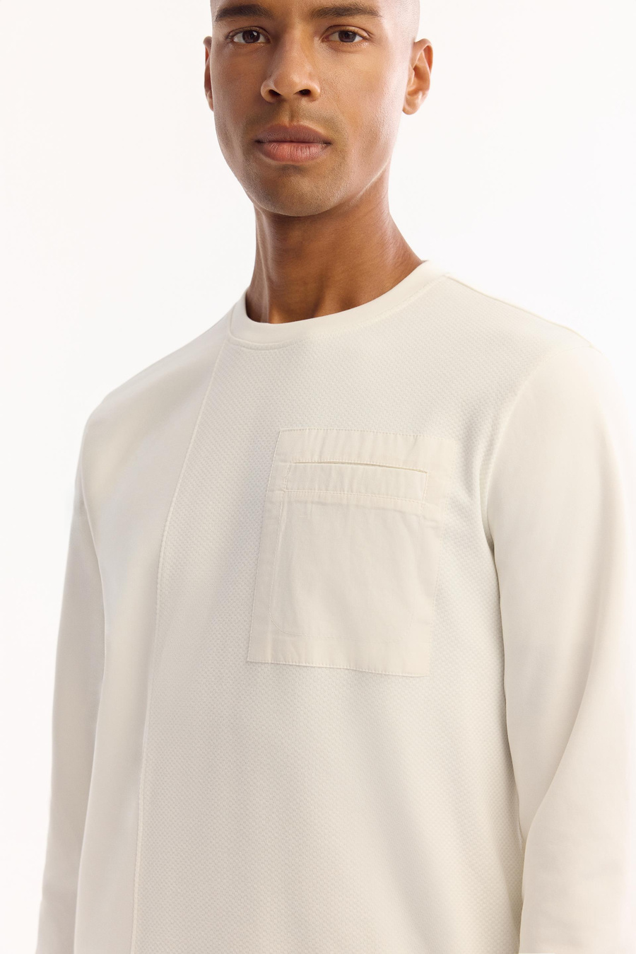 Ekru Bisiklet Yaka Kolay Ütülenen Bi-Stretch Sweatshirt