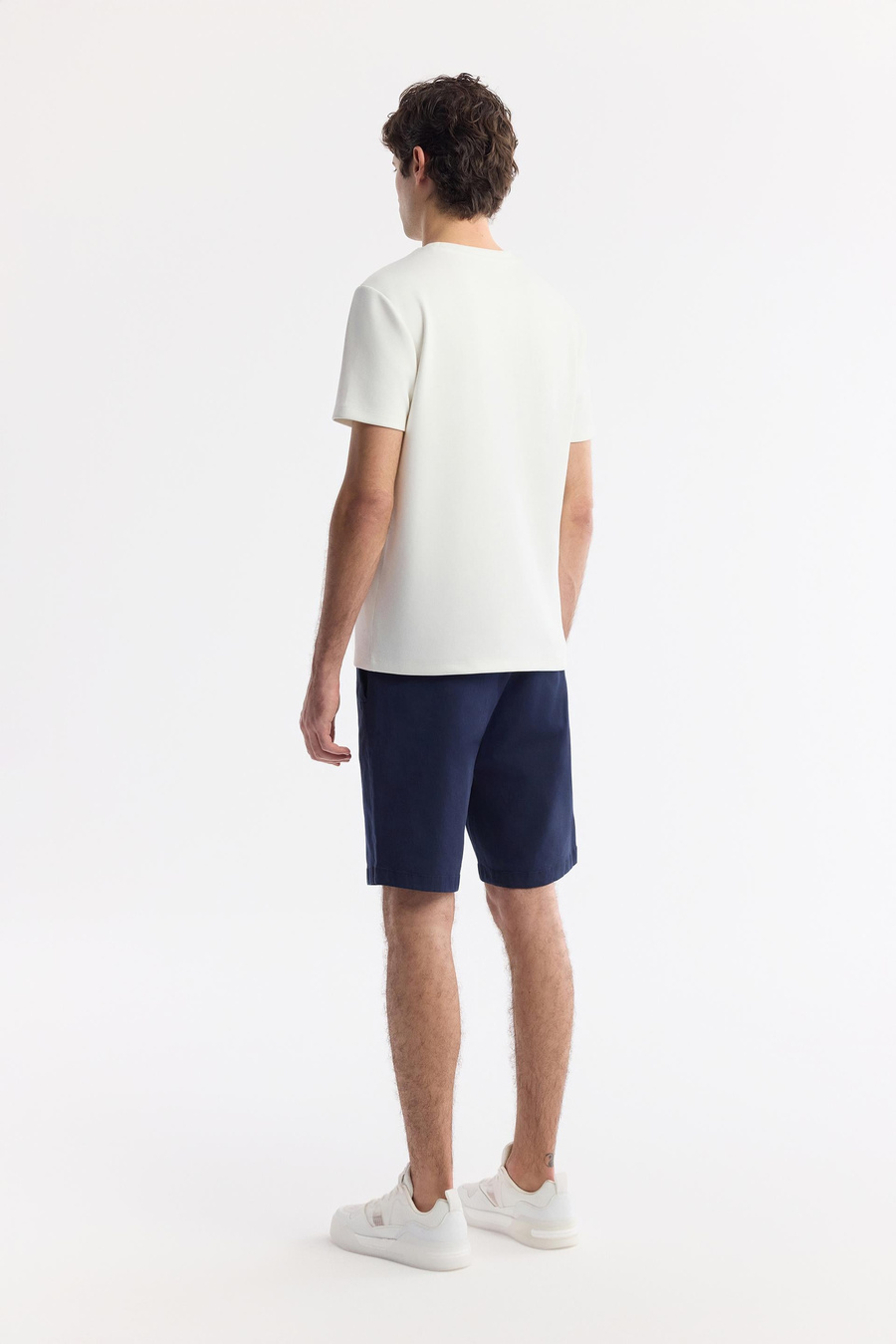 Ekru Bisiklet Yaka Baskılı Bi-Stretch İnterlok T-Shirt