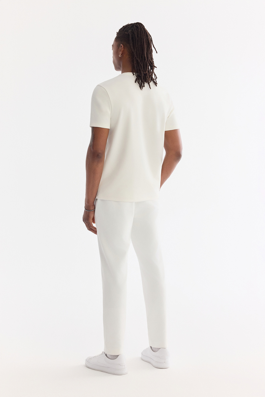 Ekru Bisiklet Yaka Viskon Karışımlı Baskılı Bi-Stretch İnterlok T-Shirt