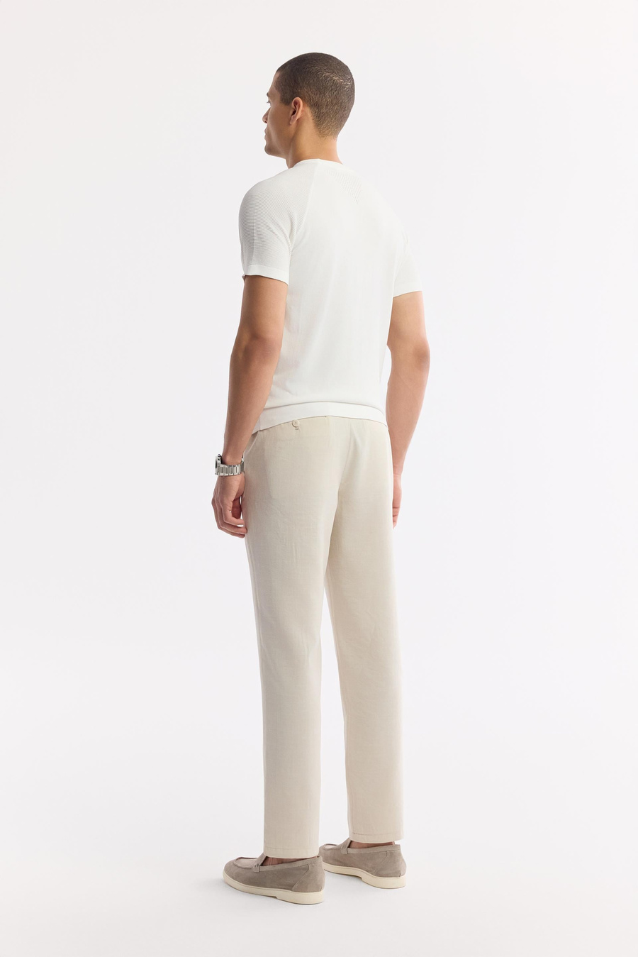 Ekru Bisiklet Yaka Rayon Triko T-Shirt