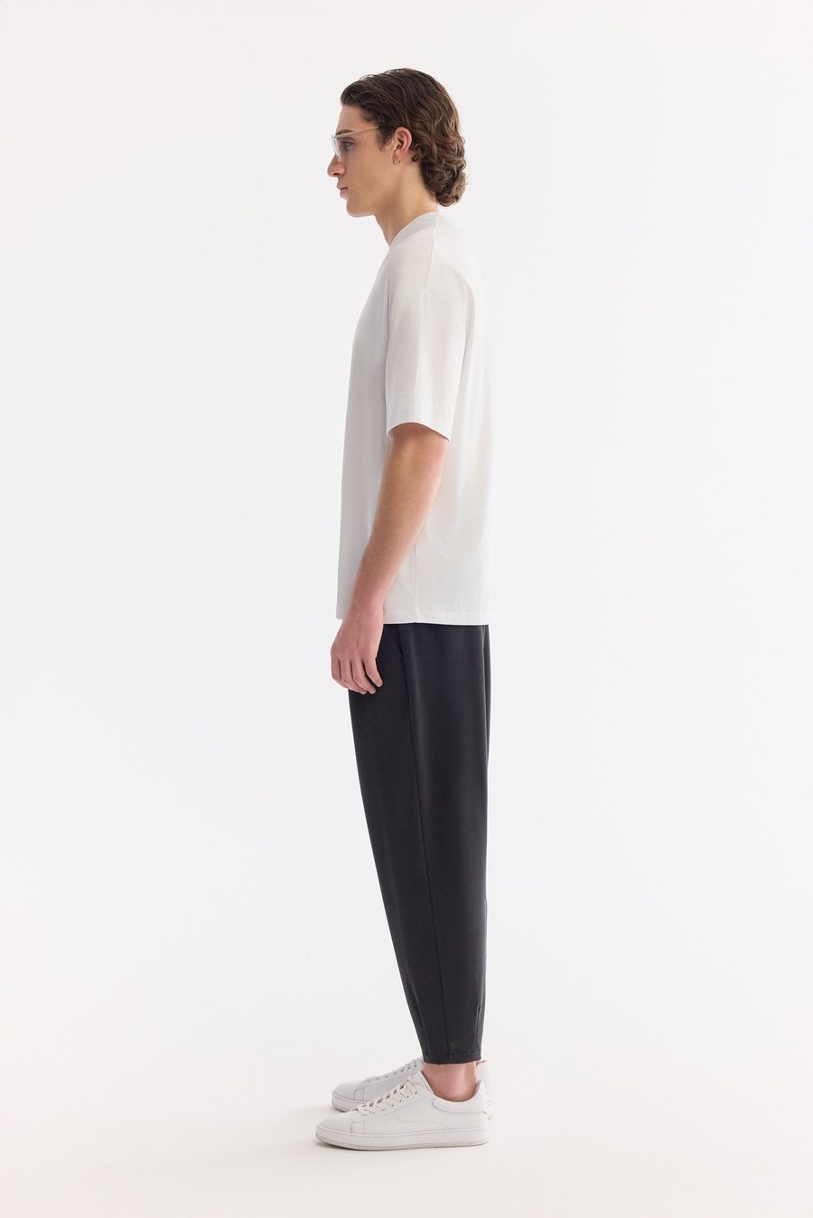 Ekru Bisiklet Yaka Oversize Rayon T-Shirt
