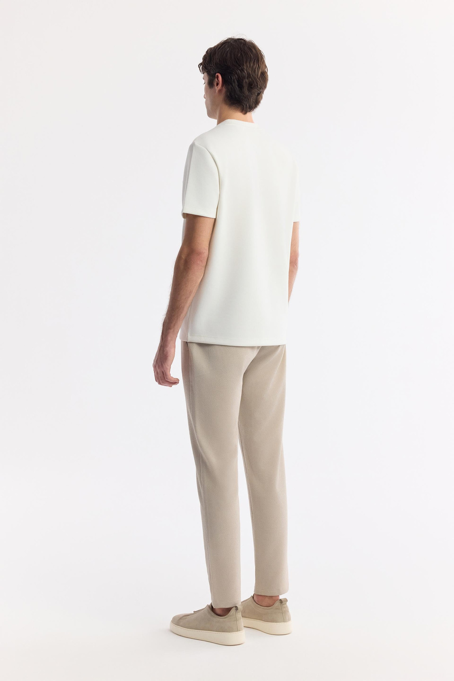 Ekru Bisiklet Yaka Reflektörlü Bi-Stretch İnterlok T-Shirt