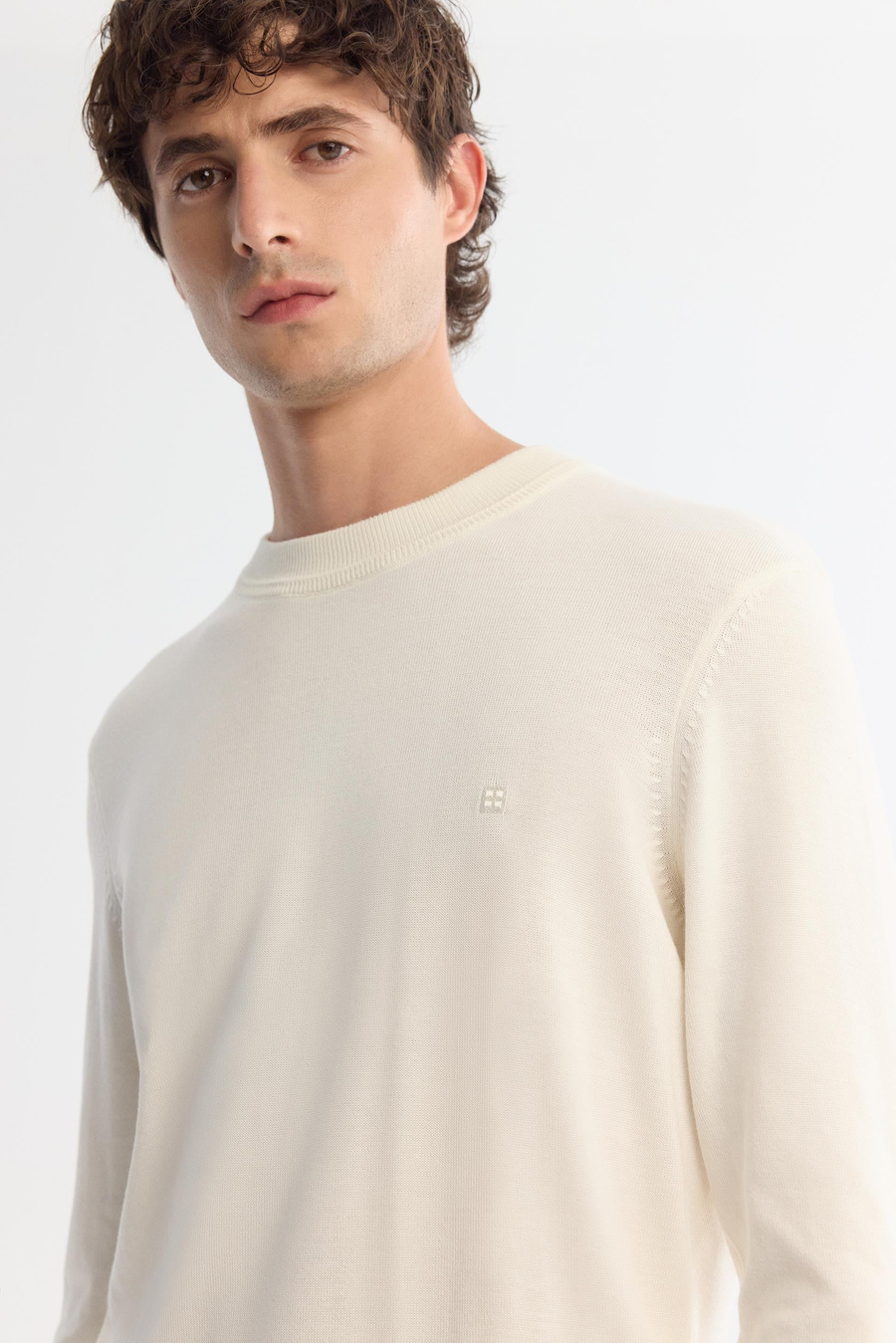 Ecru High Crew Neck Jumper