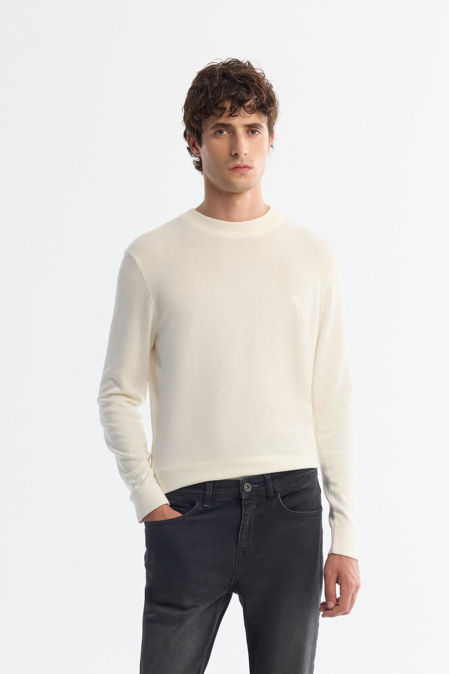 Ecru High Crew Neck Jumper