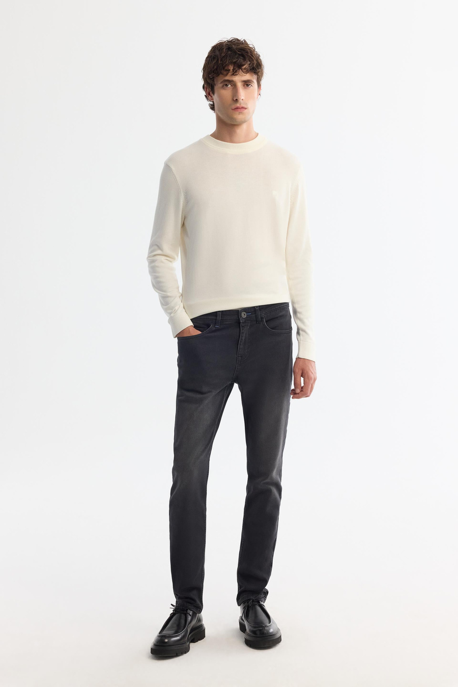 Ecru High Crew Neck Jumper