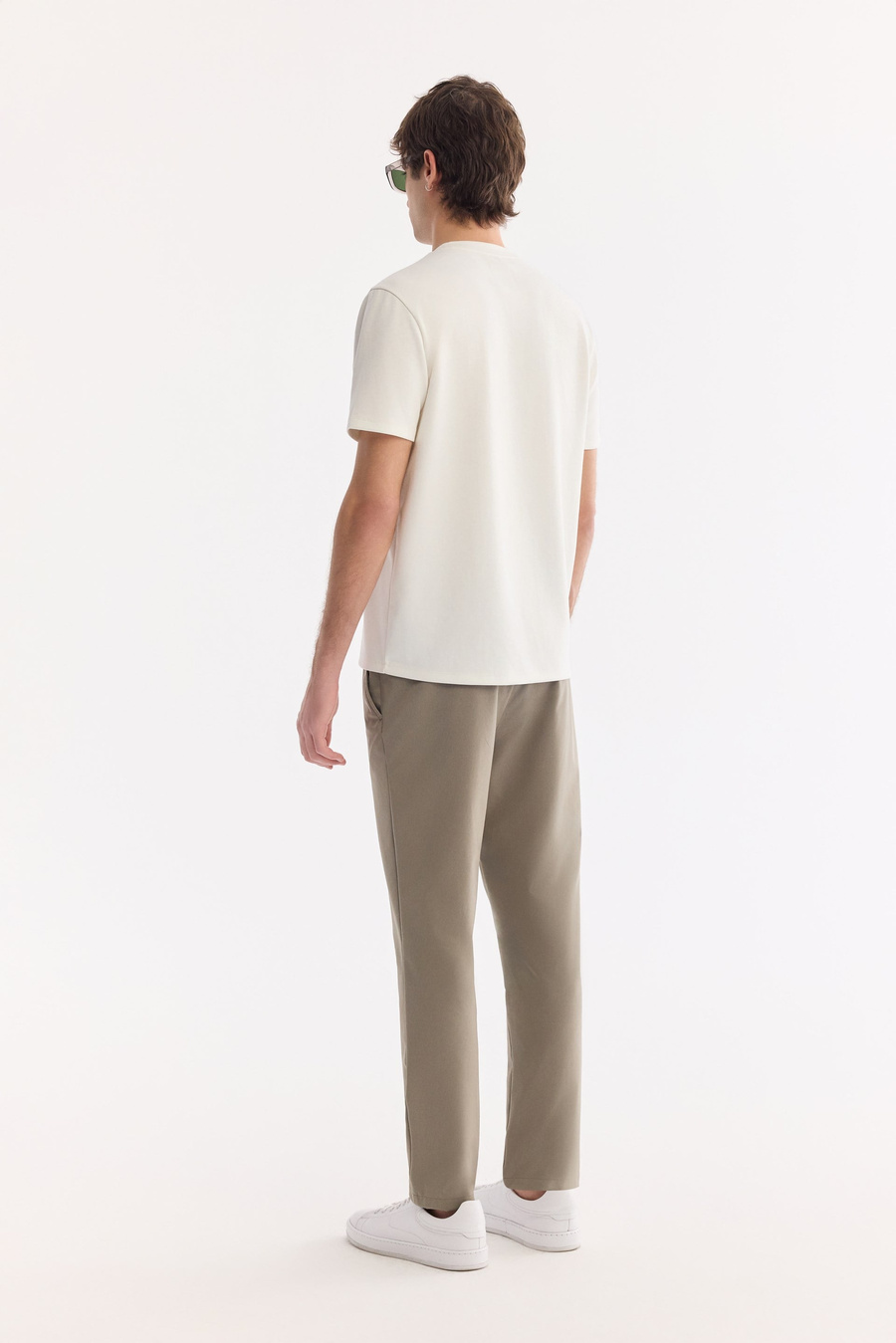 Ekru Bisiklet Yaka Bi-Stretch T-Shirt 