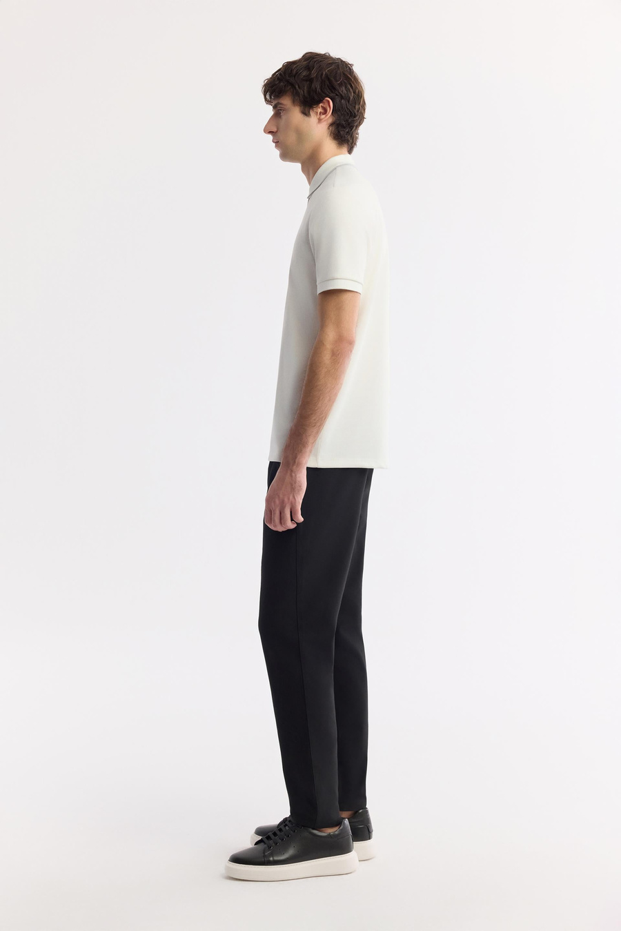 Ekru Polo Yaka Bi-Stretch Baskılı İnterlok T-Shirt