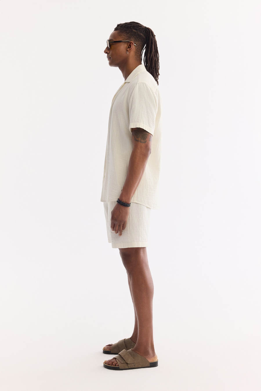 Ecru Camp Collar Breathable Short Sleeve Shirt