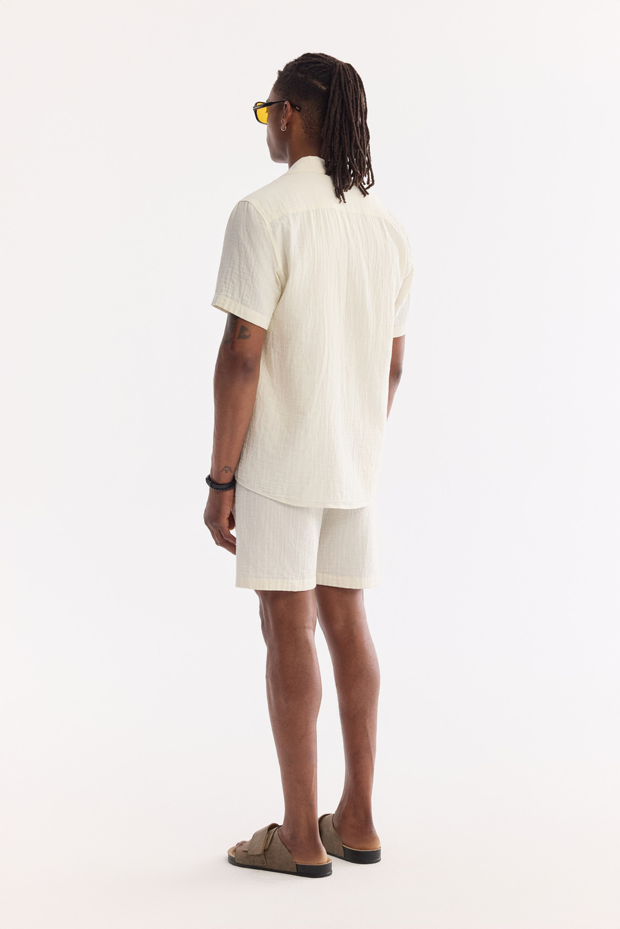 Ecru Camp Collar Breathable Short Sleeve Shirt