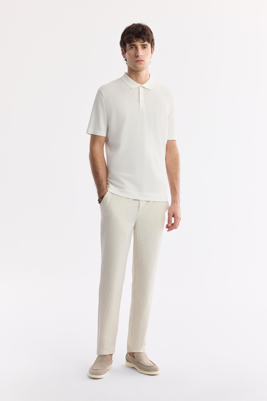 Ekru Polo Yaka Basic Rayon Triko T-Shirt