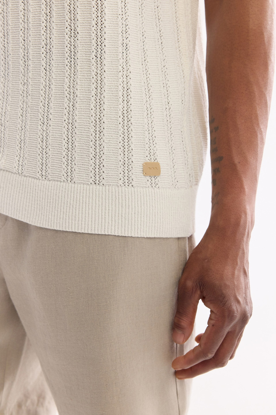 Ekru Polo Yaka Düğmeli Soft Touch Triko T-Shirt