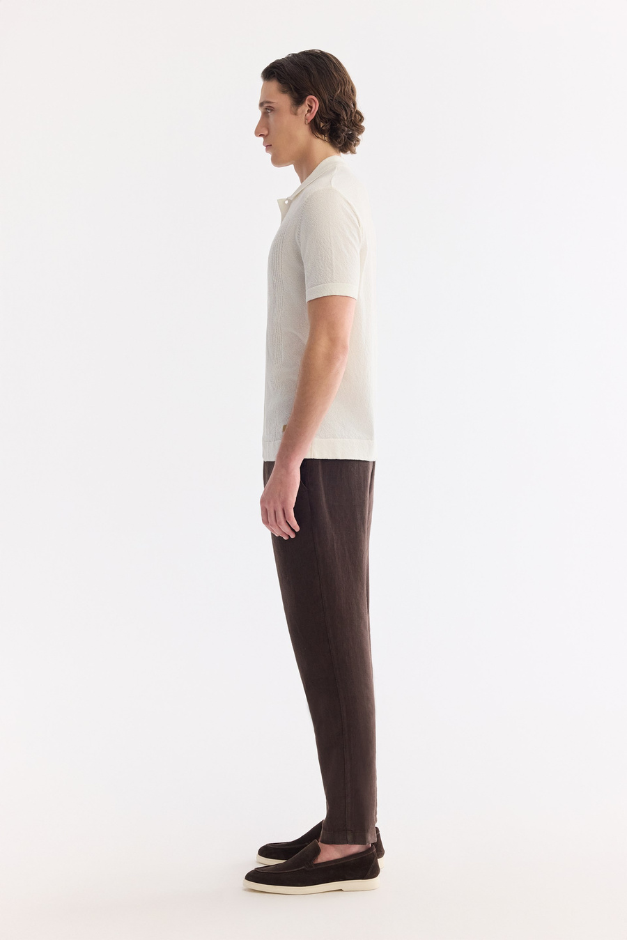 Ekru Polo Yaka Önden Düğmeli Soft Touch Triko T-Shirt