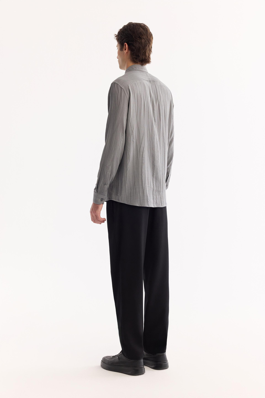 Grey Button-Down Collar Cotton Soft Touch Textured Shirt