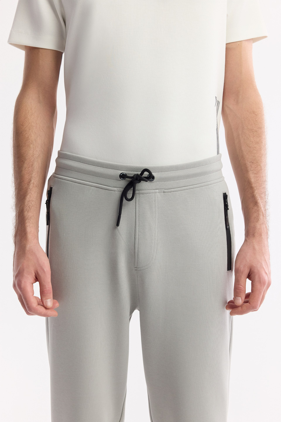 Gri Beli Lastikli Bağcıklı Bi-Stretch Eşofman Altı