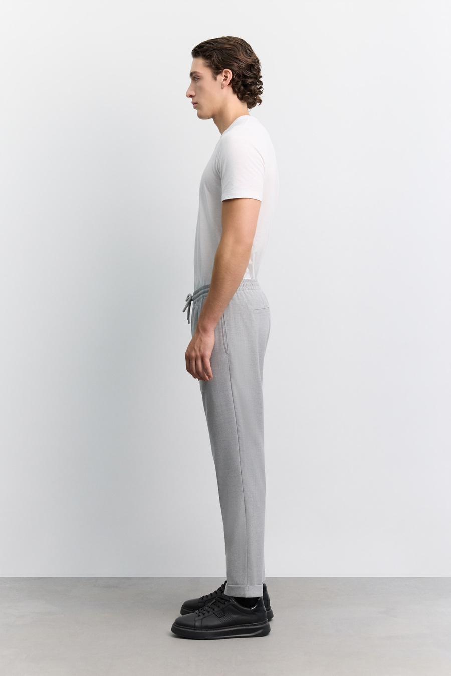 Gri Beli Lastikli Bağcıklı Duble Paça Jogger Pantolon