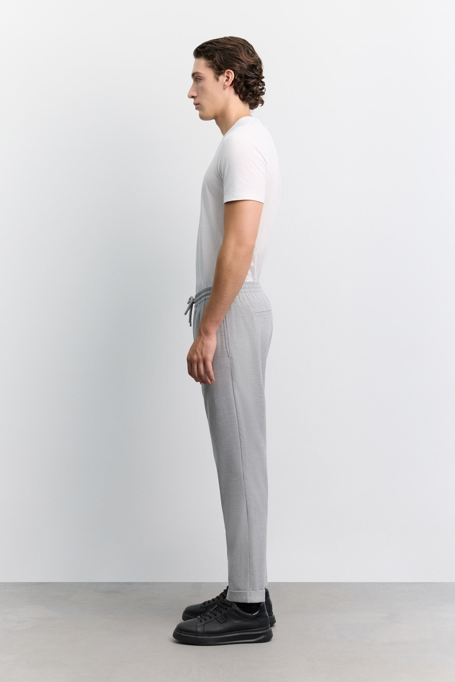 Gri Beli Lastikli Bağcıklı Duble Paça Jogger Pantolon