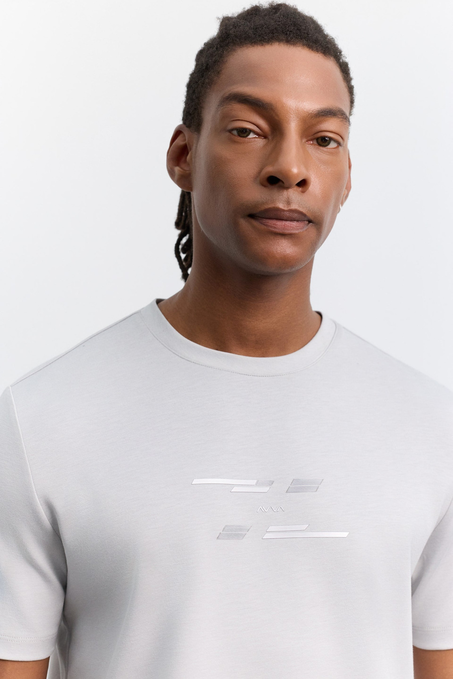 Gri  Bisiklet Yaka Baskılı Viskon Karışımlı Kolay Ütülenen T-Shirt