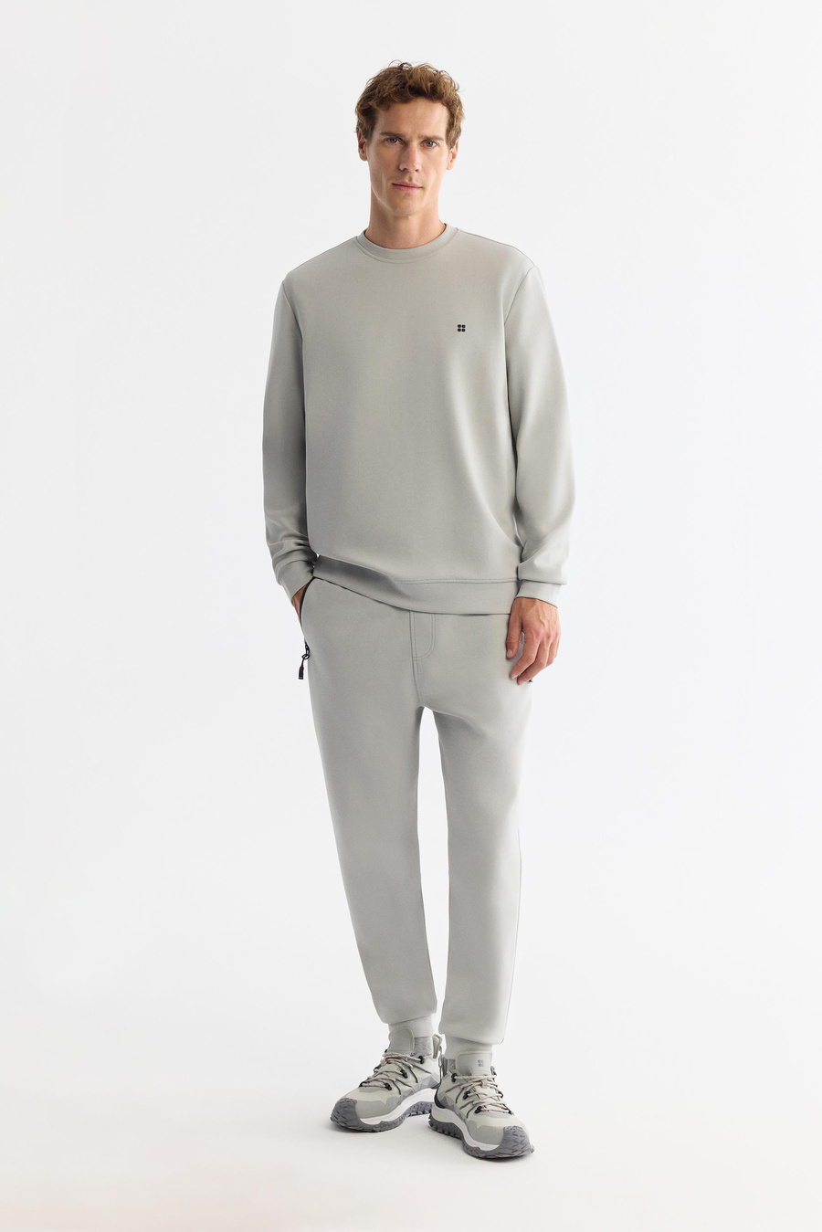 Gri Bisiklet Yaka Esnek Yumuşak Doku İnterlok Kumaş Basic Sweatshirt