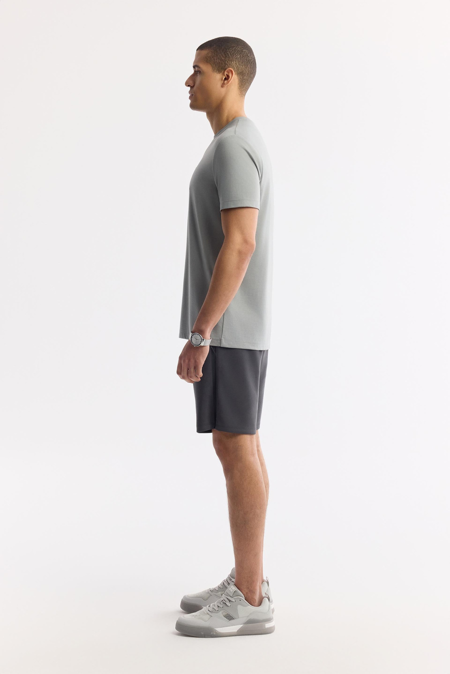 Gri Bisiklet Yaka Baskılı Rayon Soft Touch T-Shirt