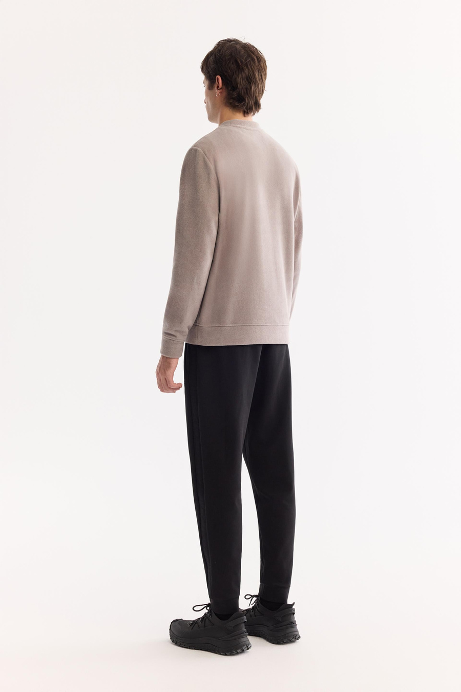 Gri Bisiklet Yaka Soft Touch Baskılı Polar Sweatshirt