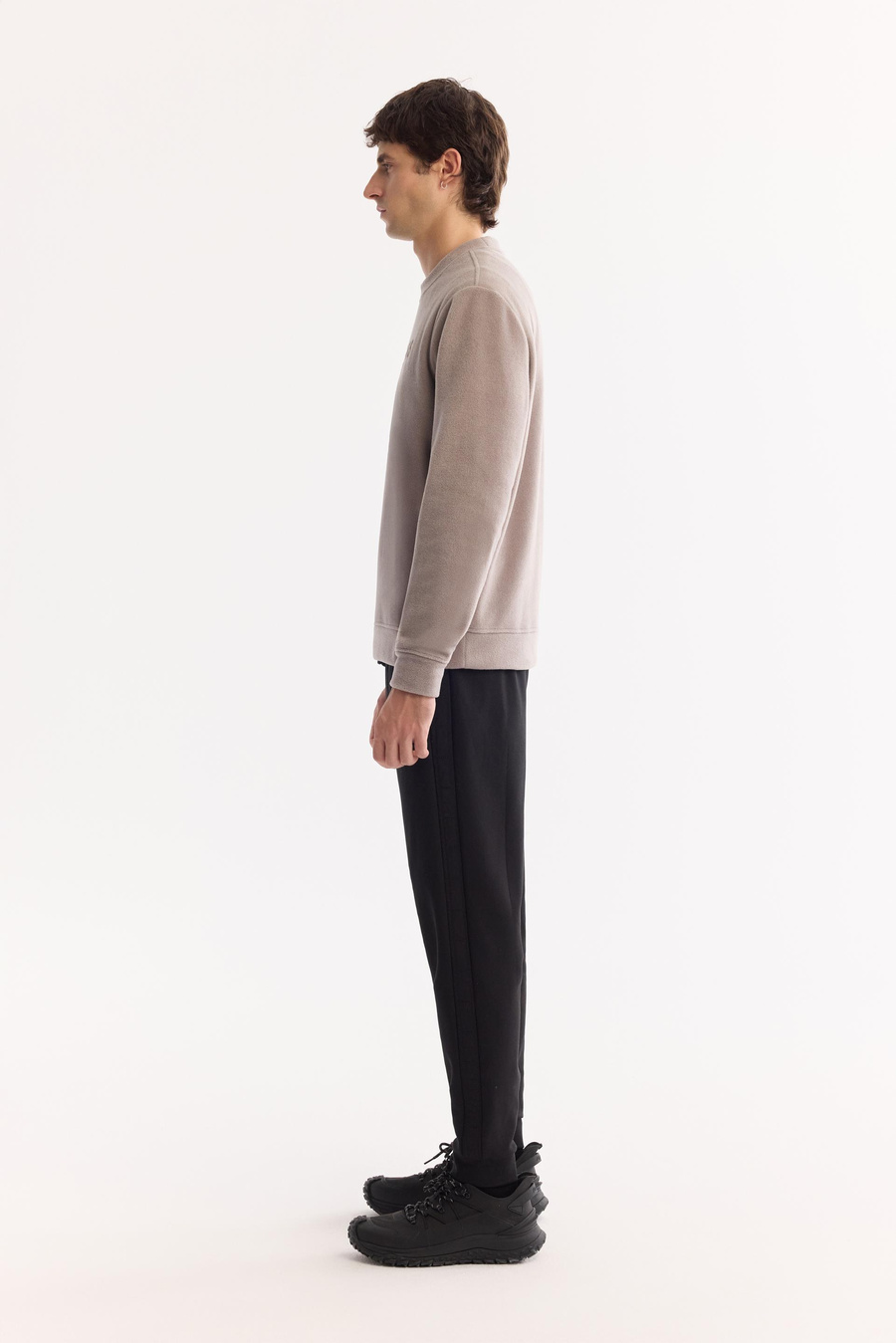 Gri Bisiklet Yaka Soft Touch Baskılı Polar Sweatshirt